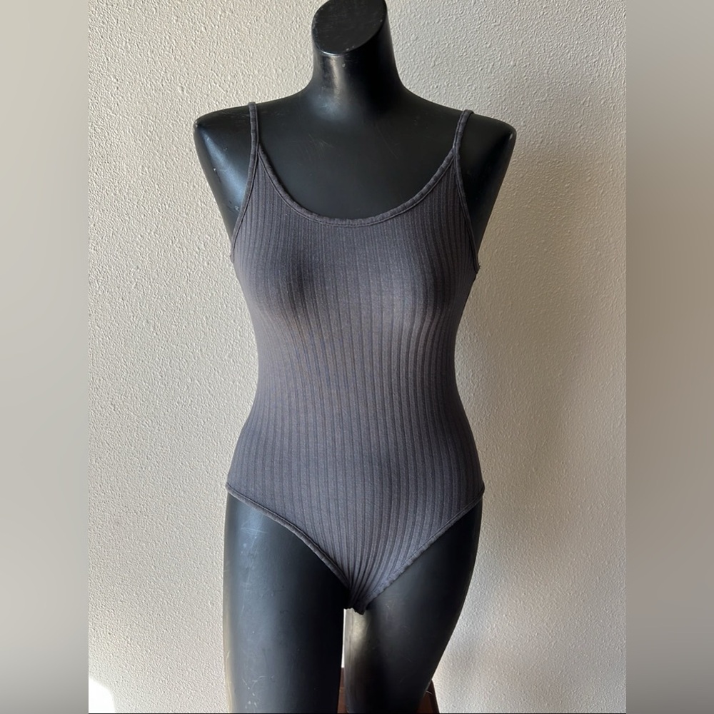 Out From Under Charcoal Grey Spaghetti Strap Bodysuit Size Small